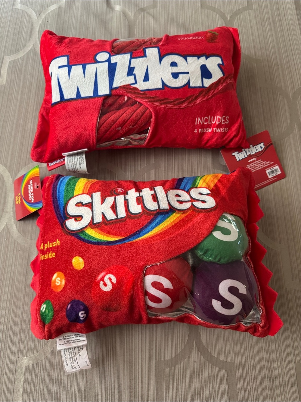 NWT Plush skittles and twizzlers Candy Pillow Set-mini plush candy inside zipper